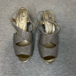 Bandolino Silver Heels with Peep-Toe and Ankle Strap